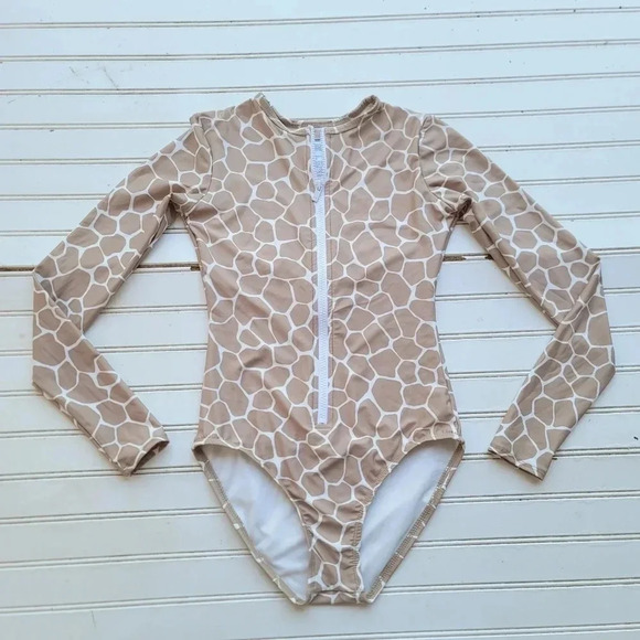 Michael Michael Kors One Piece Surf Suit Rash Guard Swimwear Giraffe Long Slv 4 - Picture 1 of 15